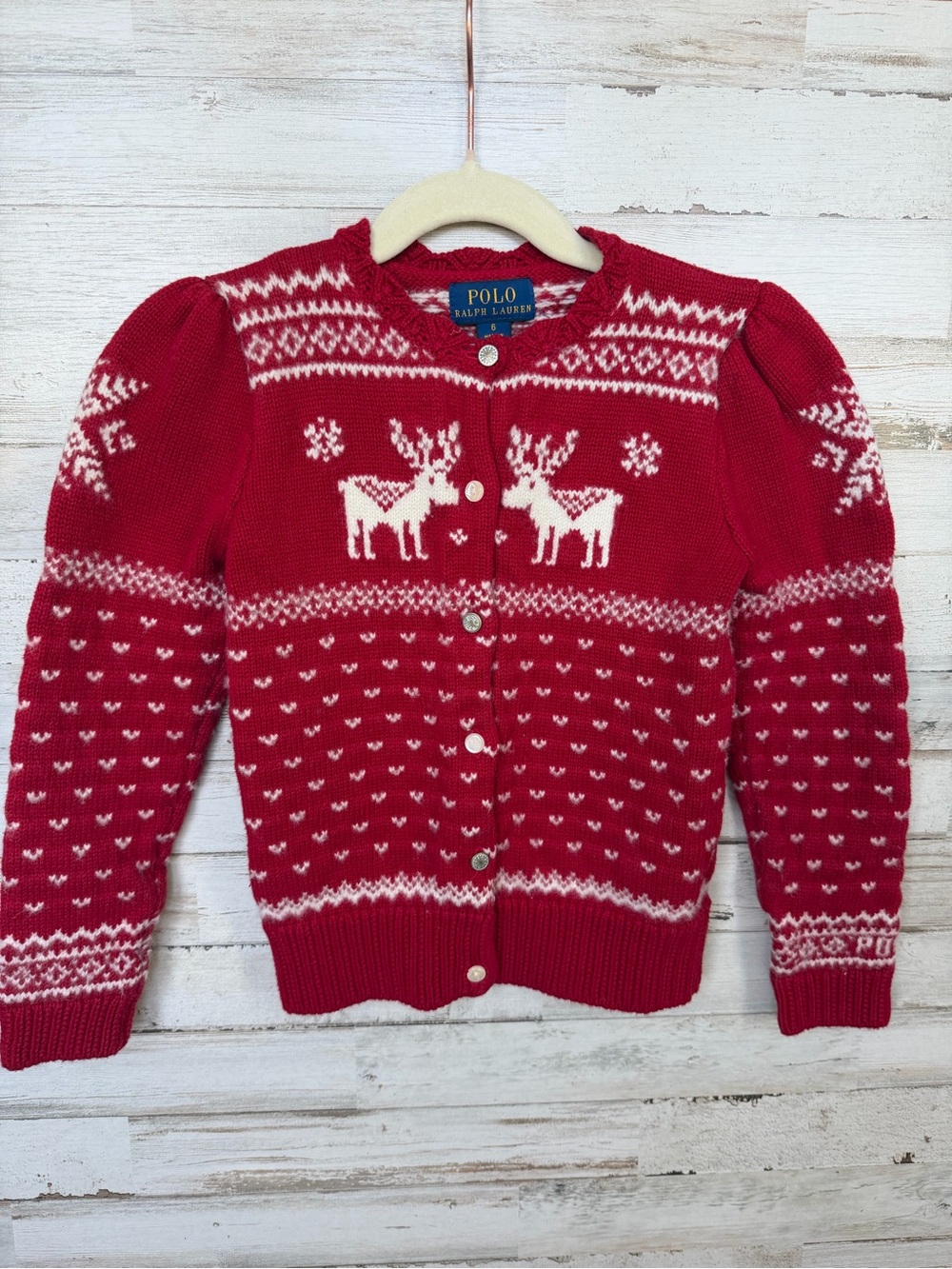 Polo by Ralph Lauren Red and White Reindeer Knit Cardigan